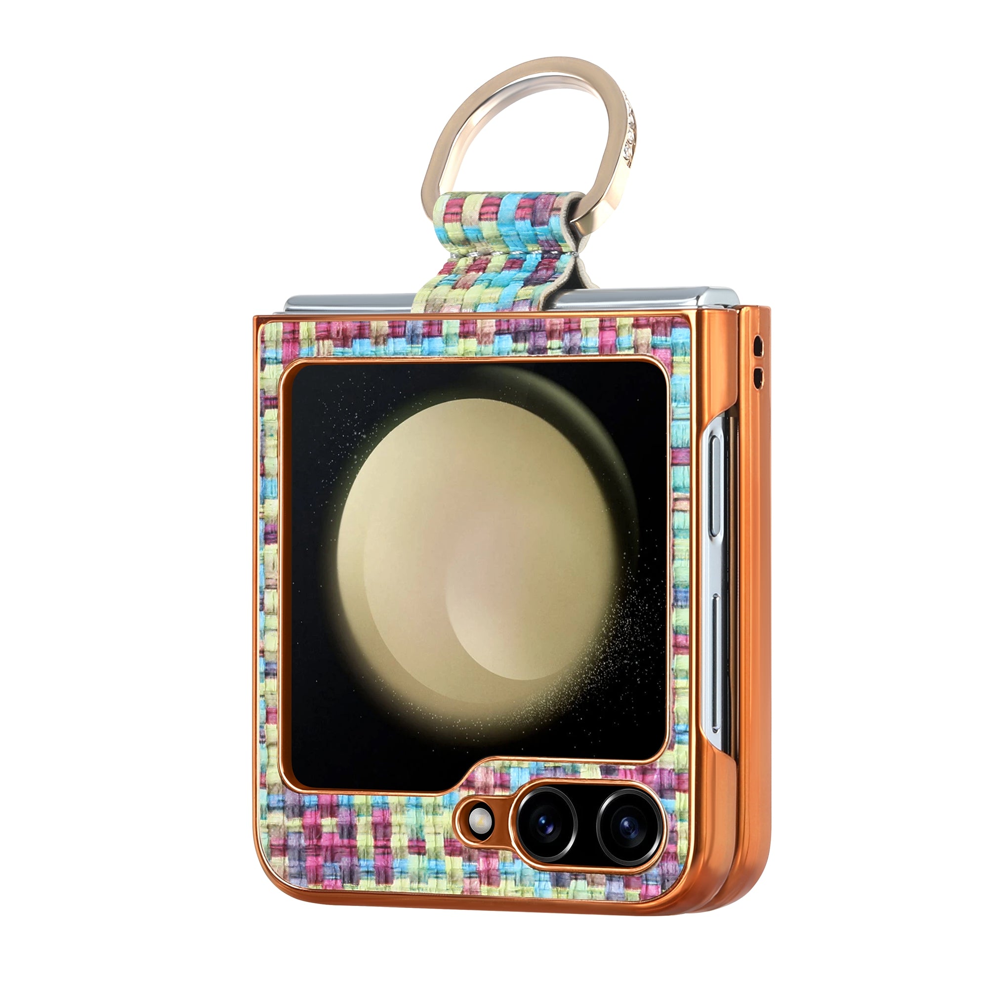 For Samsung Galaxy Z Flip5 5G Electroplating Woven Pattern PU PC Phone Case Rhinestone Decoration Kickstand Cover For Samsung Galaxy Z Flip5 5G Electroplating Woven Pattern PU PC Phone Case Rhinestone Decoration Kickstand Cover